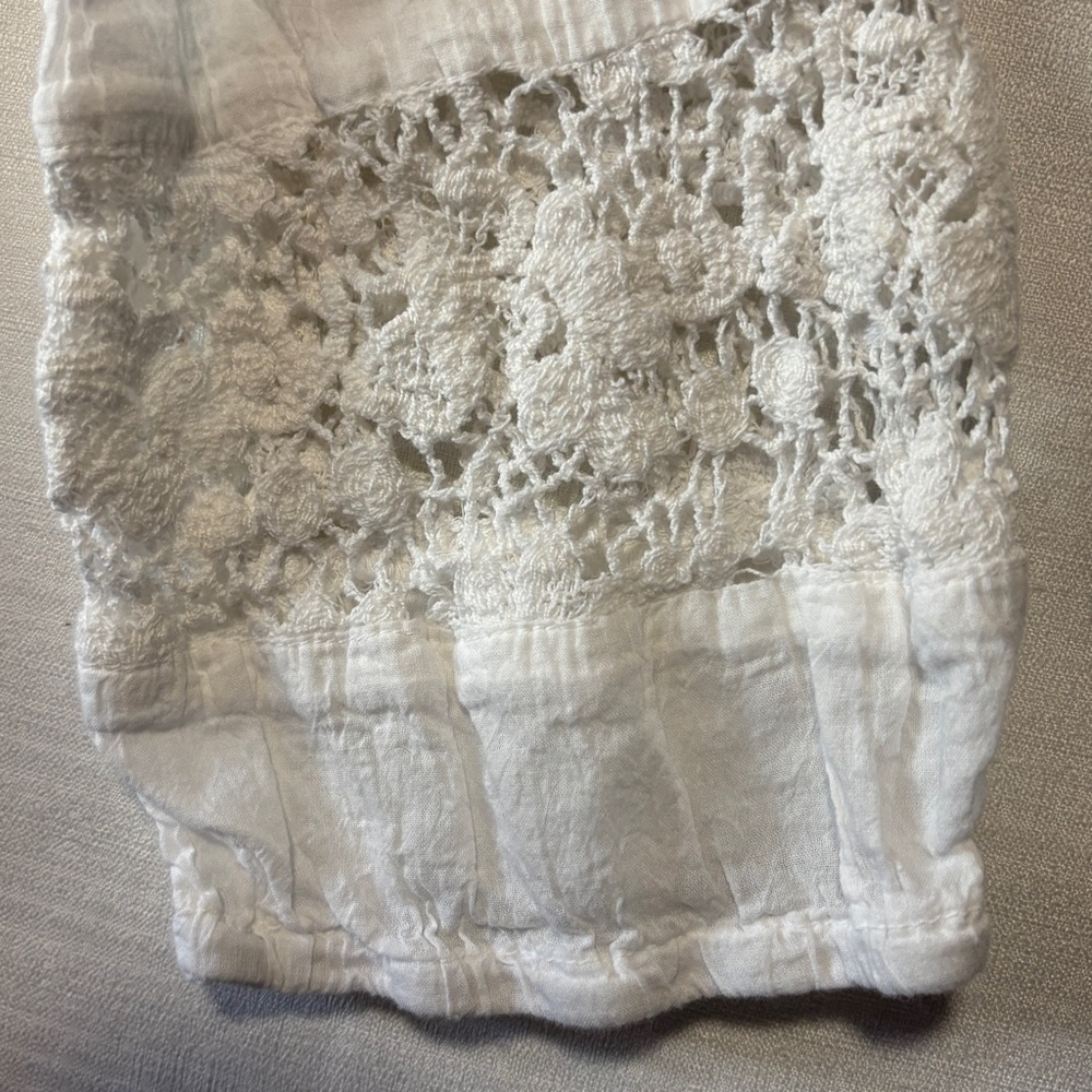 S.R. Fashion Crochet lace white top 3/4 sleeves 100% cotton crinkle fabric beach - Picture 6 of 12